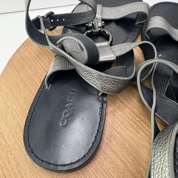 Coach Womens Black & Metallic Leather Flat Sandals Adjustable Straps Size 10 - Picture 4 of 9